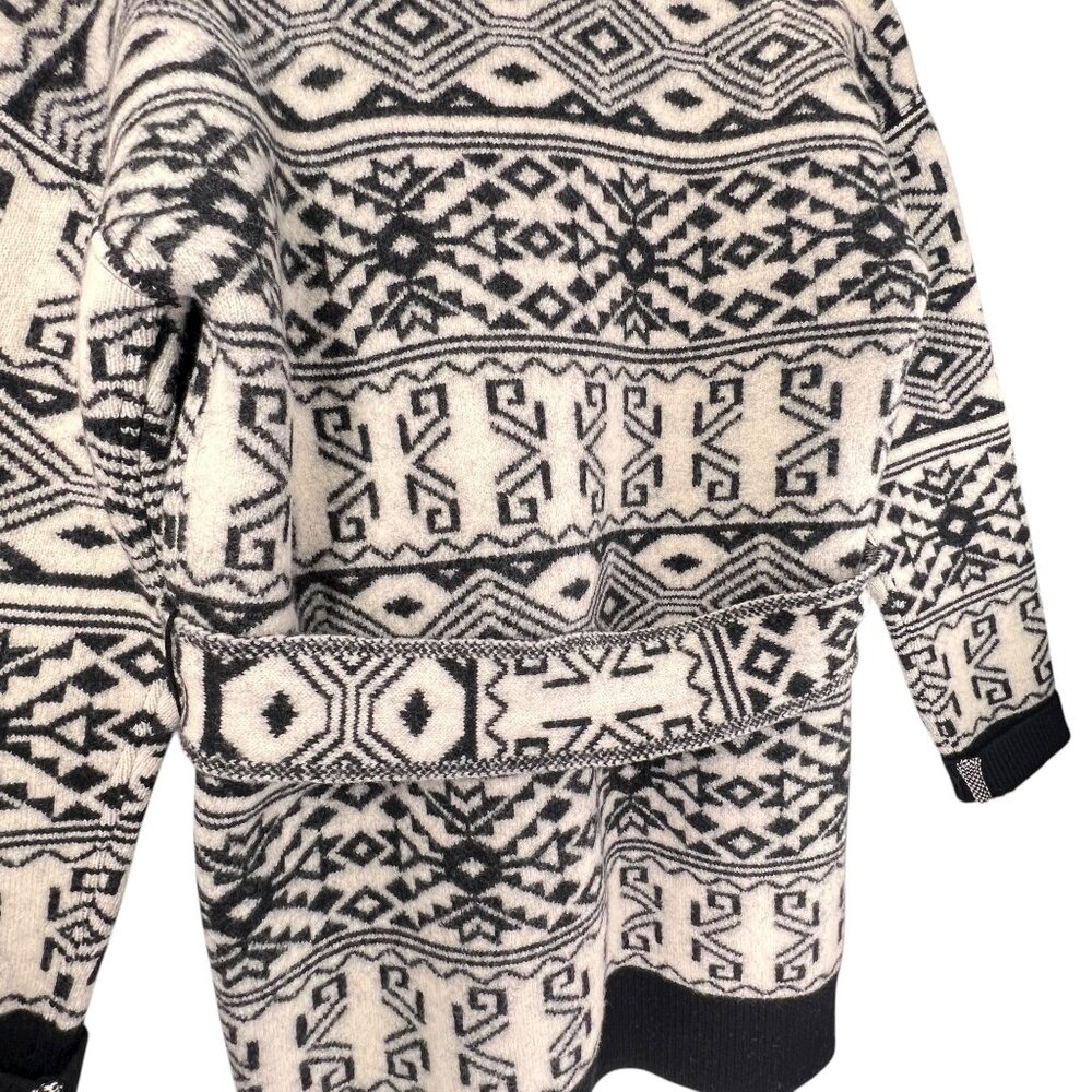 Veronica Beard Wool Sweater Jacket Shawl Collar Belt Aztec Tribal Jacquard Large - Picture 5 of 16